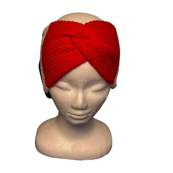 Hand Knit Twist Front Red, White &‎ Blue blue ear warmer Headband, adult size - Picture 2 of 5